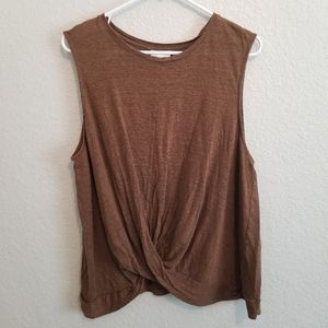 J. Jill Love Linen Front Knot Brown Tank Top